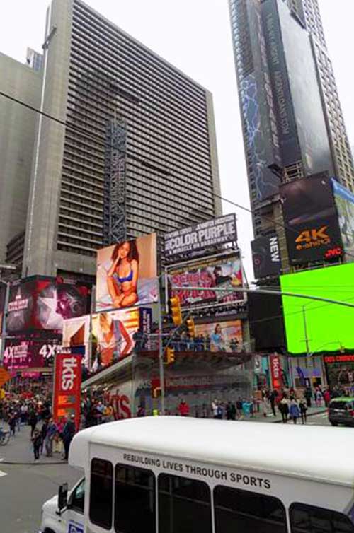 Times Square, a popular tourist spot in New York City.