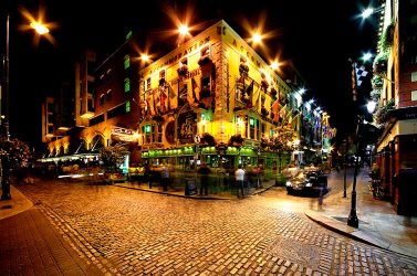 A view of the famous Temple Bar in Dublin