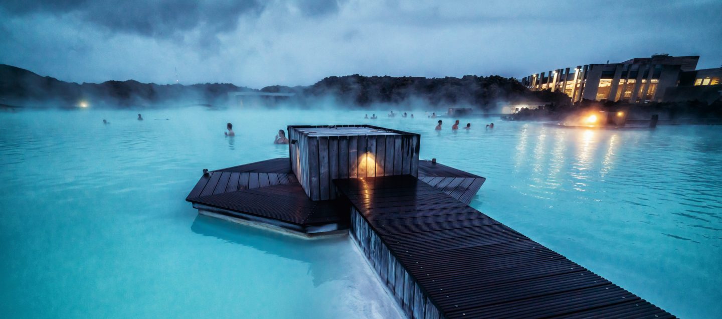 Geothermal spa pool hot spring in Blue Lagoon in Reykjavik.
