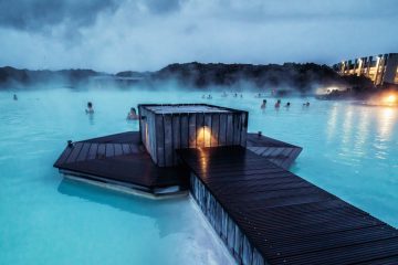 Geothermal spa pool hot spring in Blue Lagoon in Reykjavik.