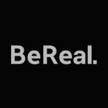 BeReal app logo showing black background with "BeReal." in light grey lettering.