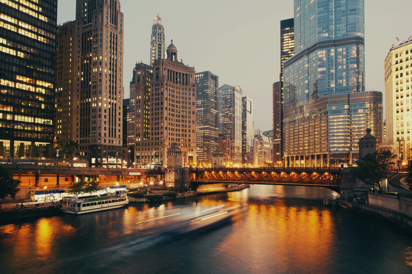 DuSable bridge at twilight, in Chicago, Illinois.