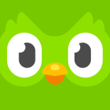 Duolingo app logo showing close up of green Duolingo Owl.