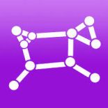Night sky app logo showing purple background with white dots and lines constellation shape.