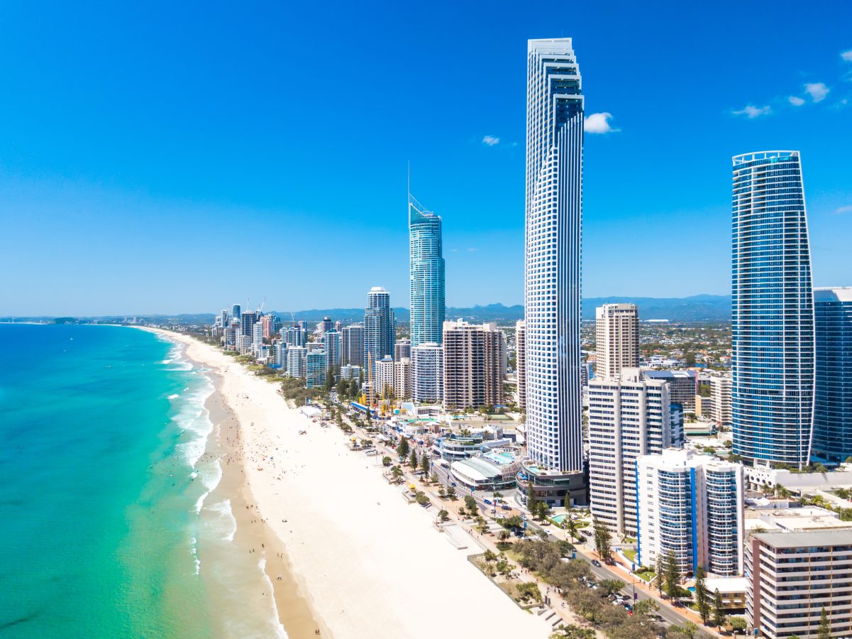 One of 2023's top destinations, an aerial view on a clear day on the Gold Coast, in Queensland, Australia.