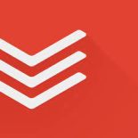 Todoist app logo showing red background with three stacked white v shapes.