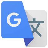 Google translate app logo showing white background, half with blue and a white G and half with grey and a Chinese character.