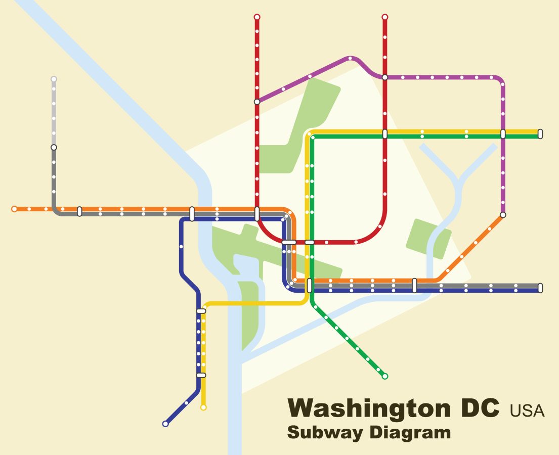 Map of the metro lines of Washington DC, USA.