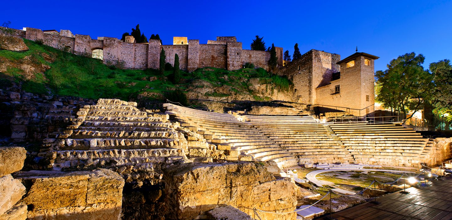 Roman theatre in Malaga, Spain which dates back to first century BC and is the oldest monument in the city.