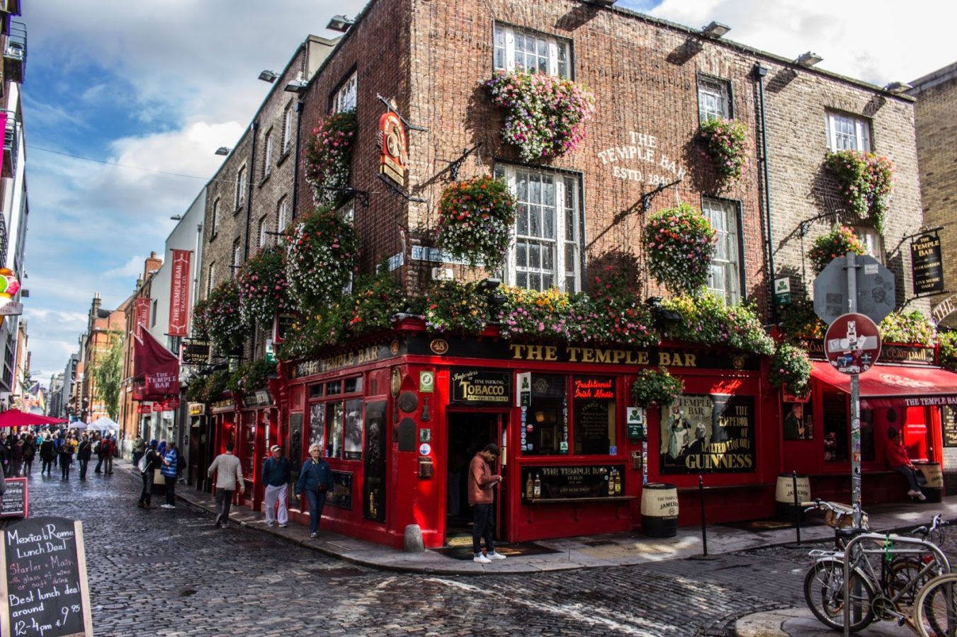 The Temple Bar in a street corner in Dublin, Ireland - the destination to travel to for Nursing majors.