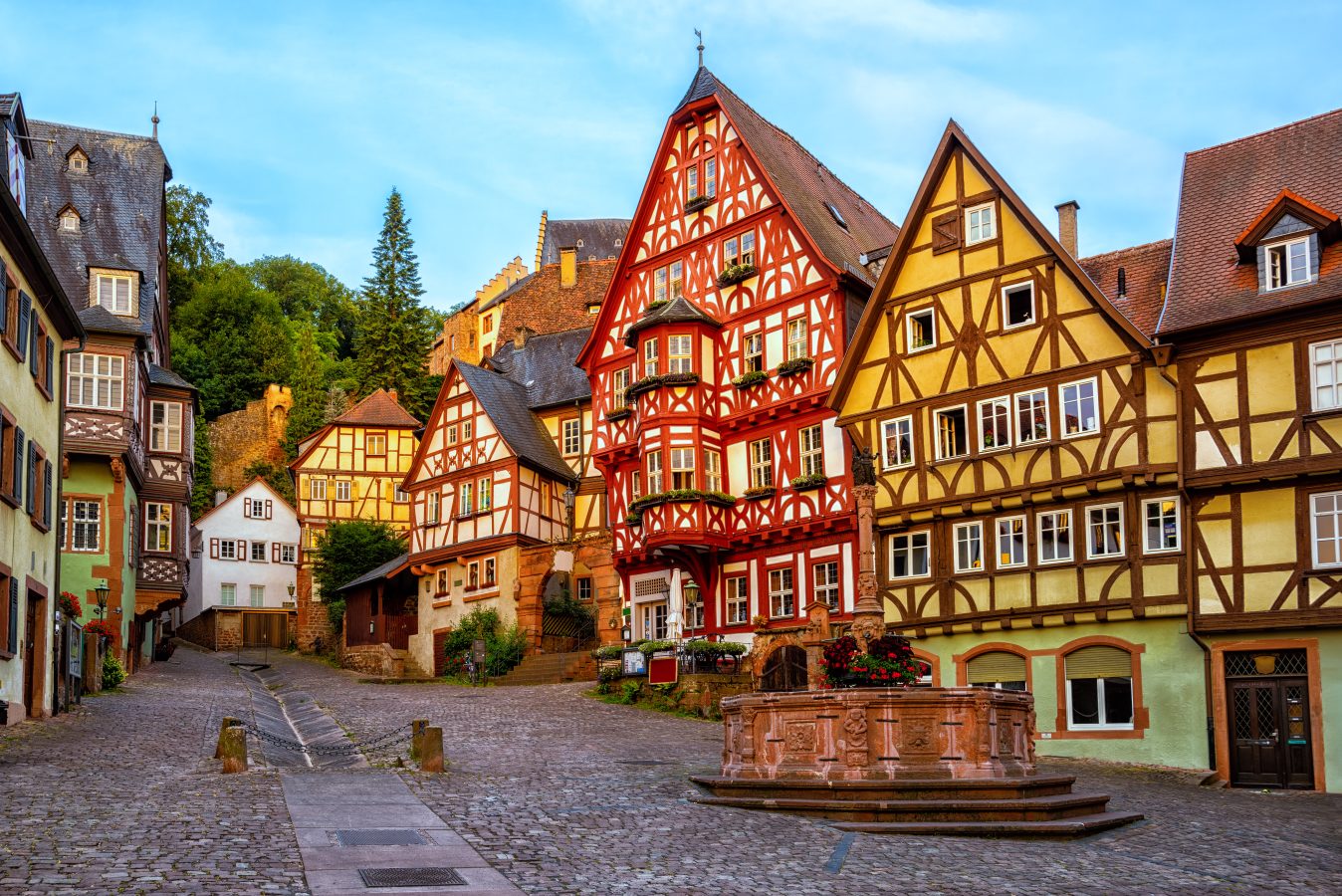 Colorful half-timbered houses in Miltenberg historical medieval Old Town, Bavaria, Germany. Germany's is a popular destination for study abroad programs.