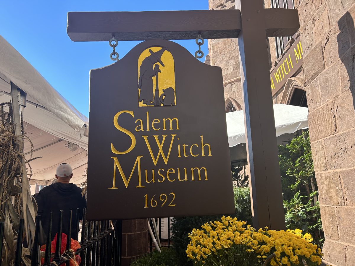 Sign in front of the Salem Witch Museum on a day trip to Salem, Massachusetts.