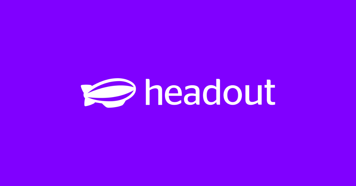Logo for the student travel app Headout which has a purple background and a blimp design.