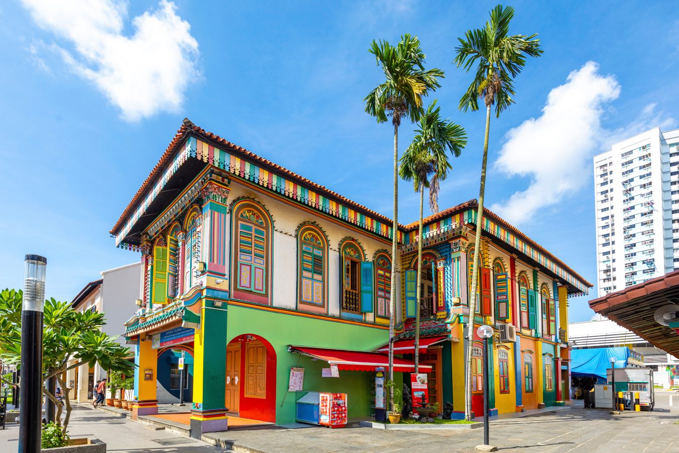 The colorful buildings of Little India in Singapore - a great spot to visit on a layover.